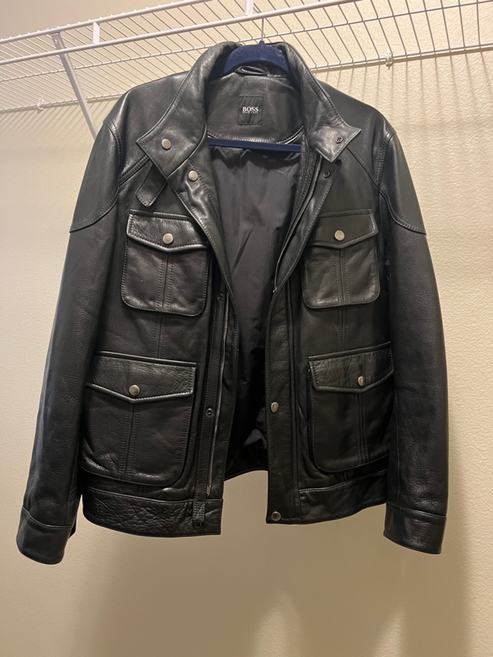BOSS Black Leather Military Field Jacket